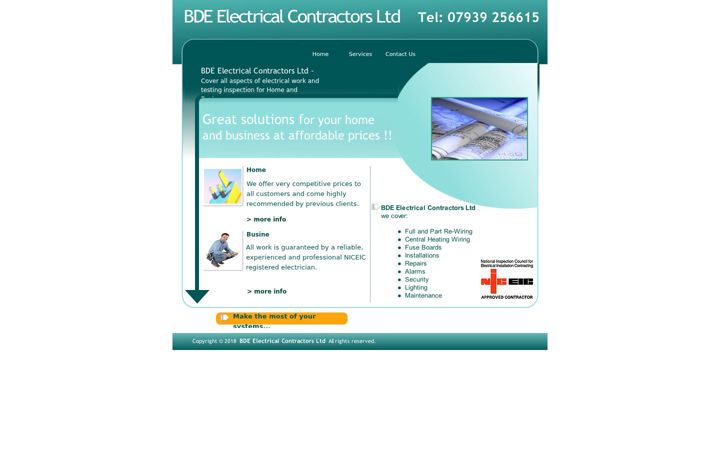 Screenshot of bdeelectrical.co.uk