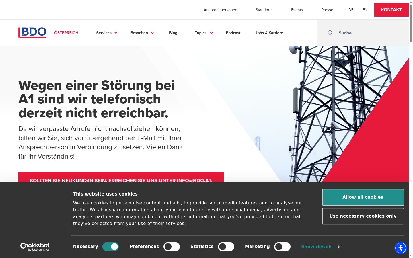 Skärmbild av samtyckesbannern som visades före någon interaktion
