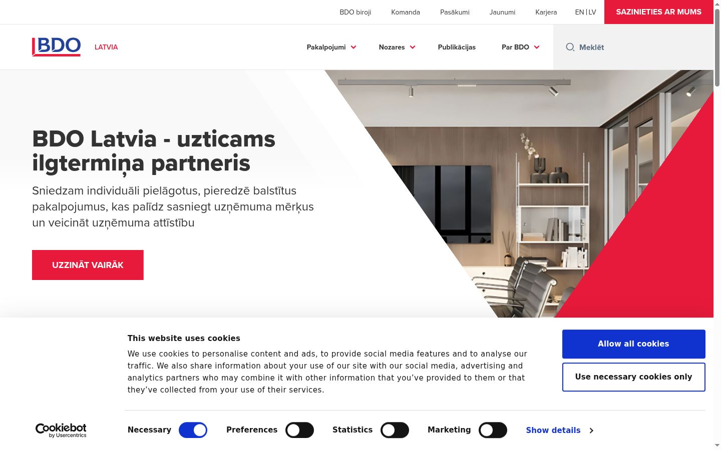 Sutikimo reklamjuostės, rodytos prieš bet kokią sąveiką, ekrano kopija