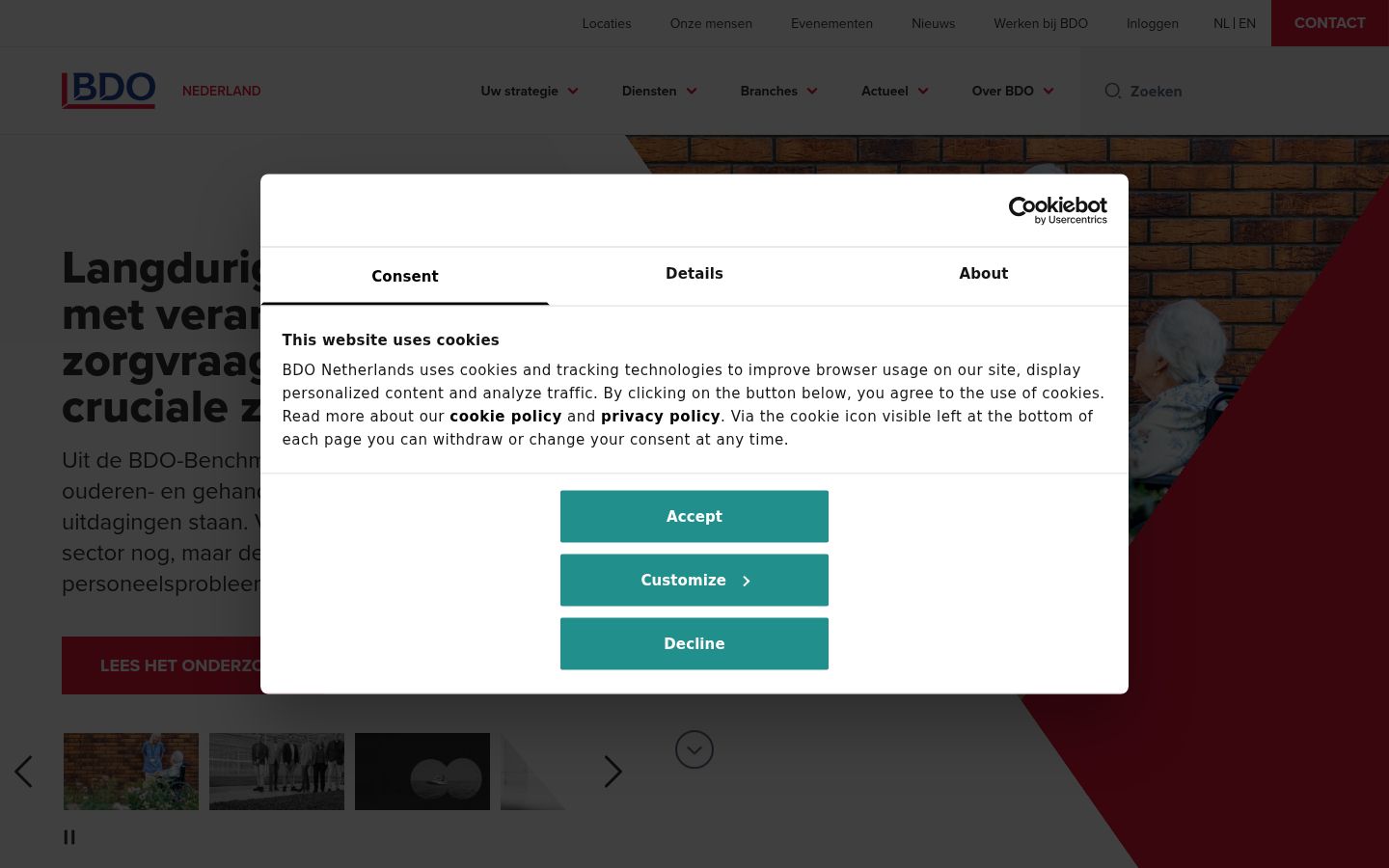 Screenshot del banner di consenso mostrato prima di qualsiasi interazione