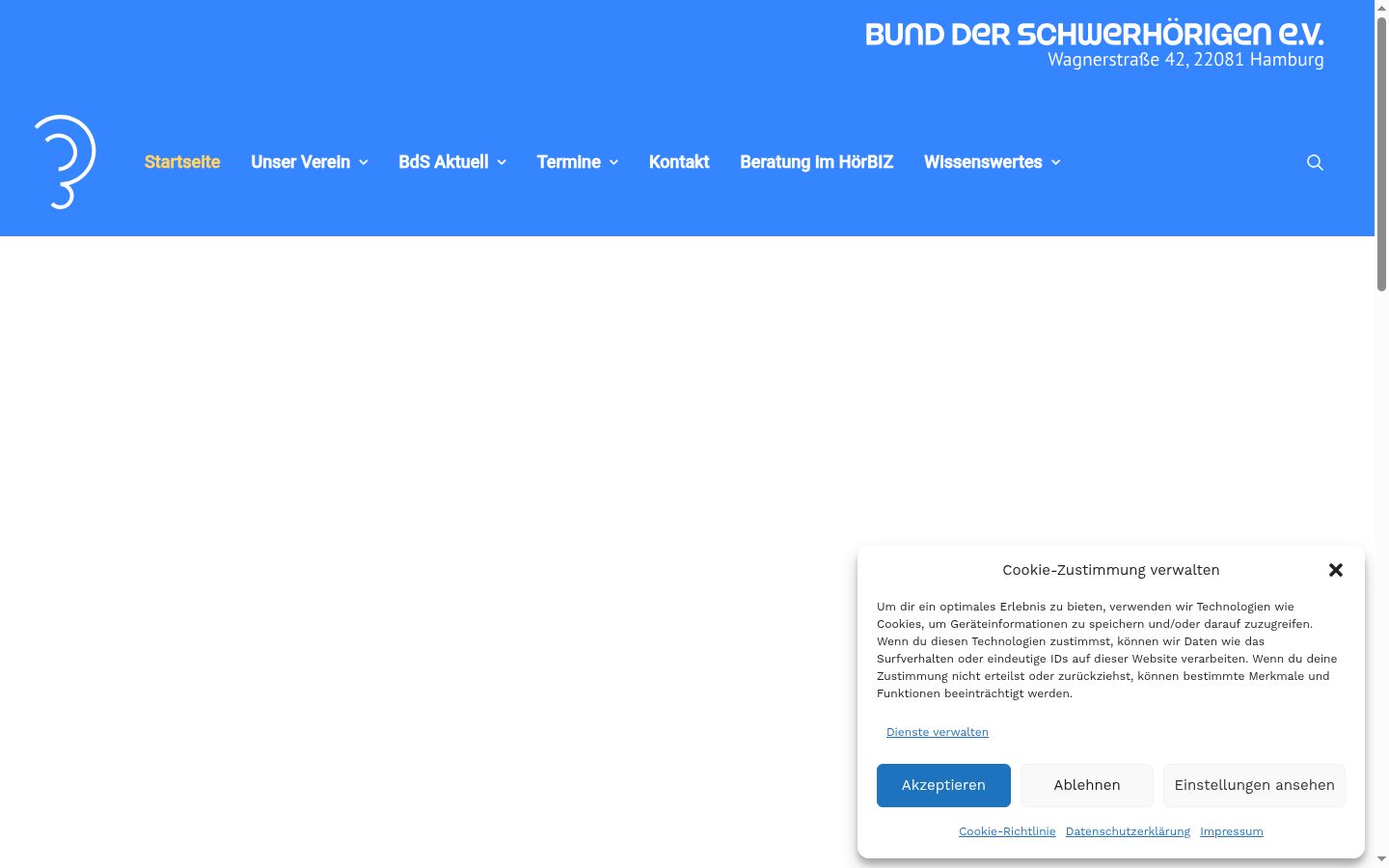 Screenshot van de toestemmingsbanner zoals getoond vóór enige interactie