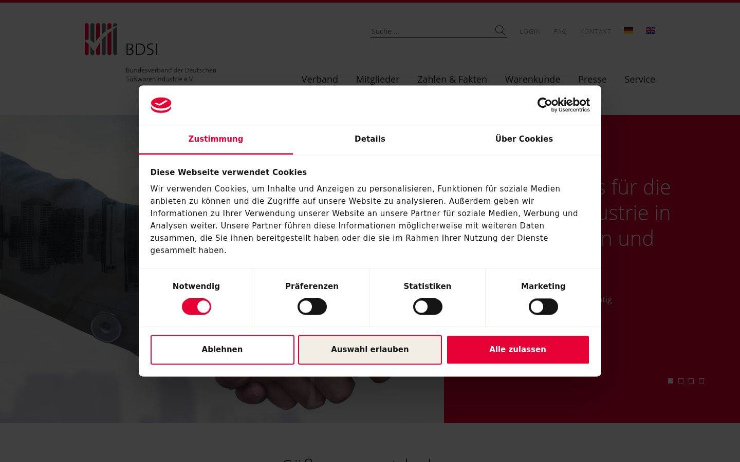 Screenshot del banner di consenso mostrato prima di qualsiasi interazione