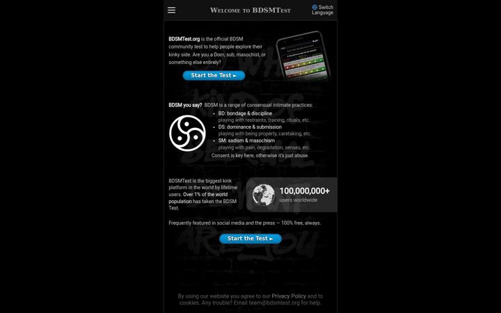 Screenshot of bdsmtest.org
