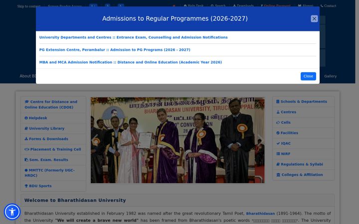 Screenshot of bdu.ac.in