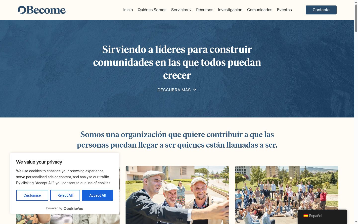 Captura de pantalla del banner de consentimiento mostrado antes de cualquier interacción