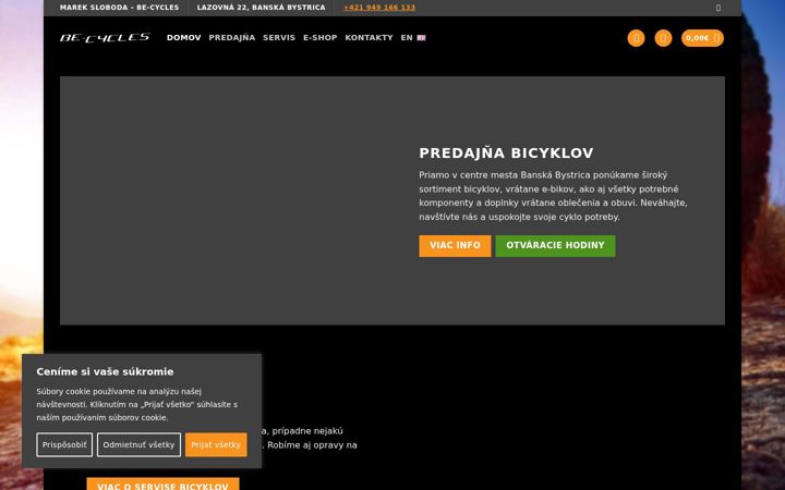 Snímek obrazovky be-cycles.sk