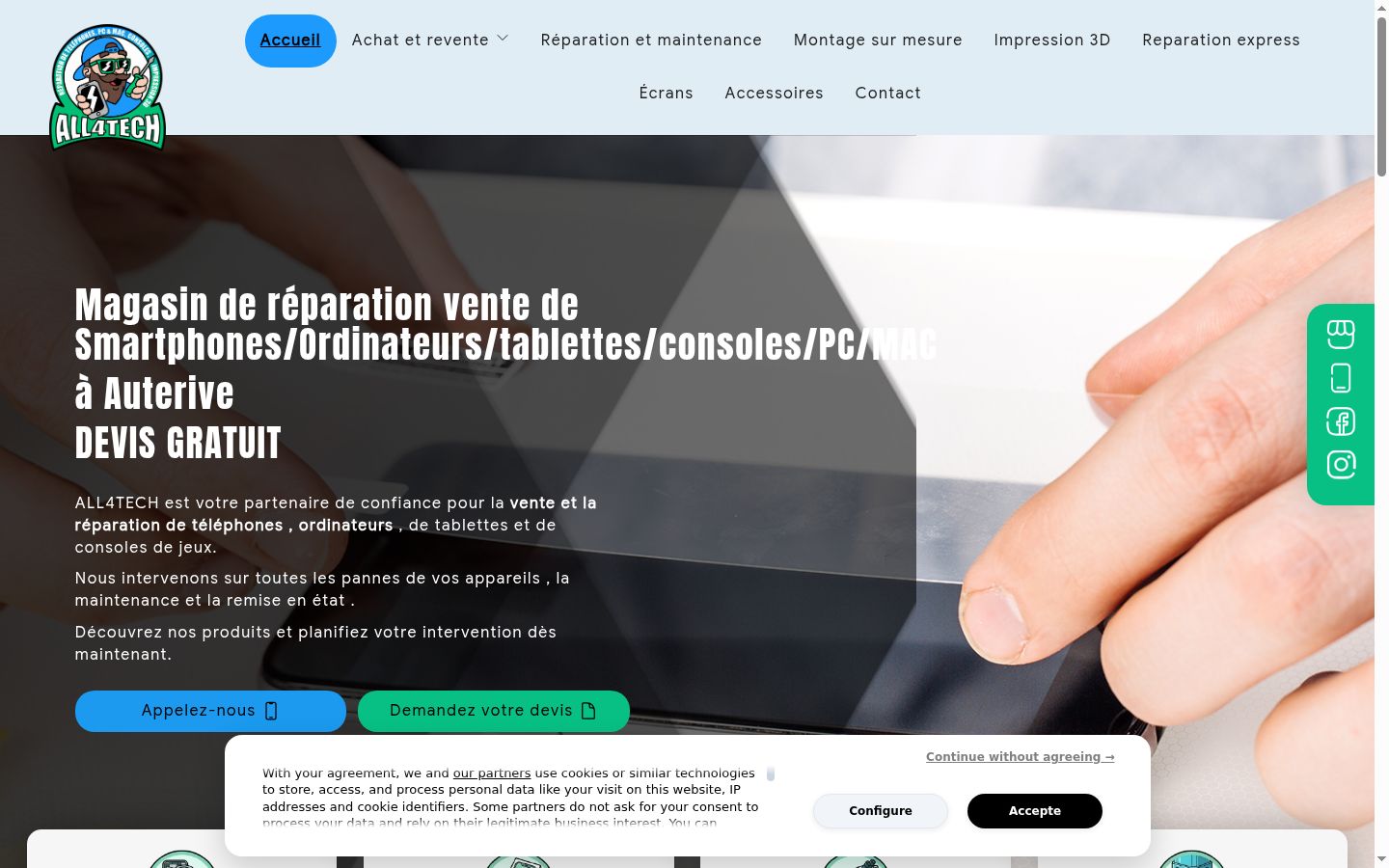 Screenshot del banner di consenso mostrato prima di qualsiasi interazione