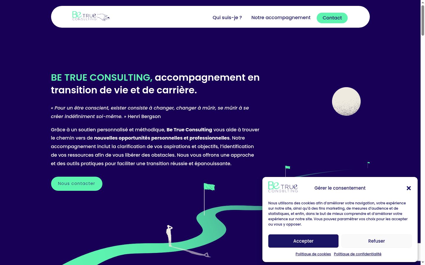 Capture d'écran de la bannière de consentement affichée avant toute interaction