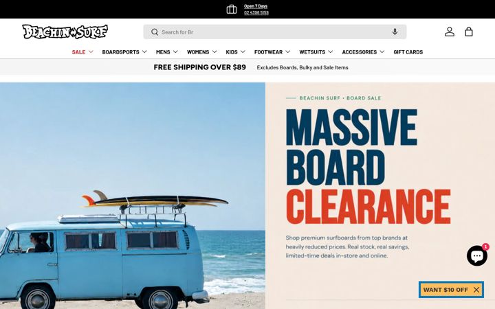 Snímek obrazovky beachinsurf.com.au