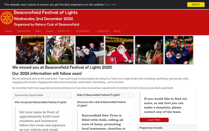 Screenshot of beaconsfieldfestivaloflights.co.uk
