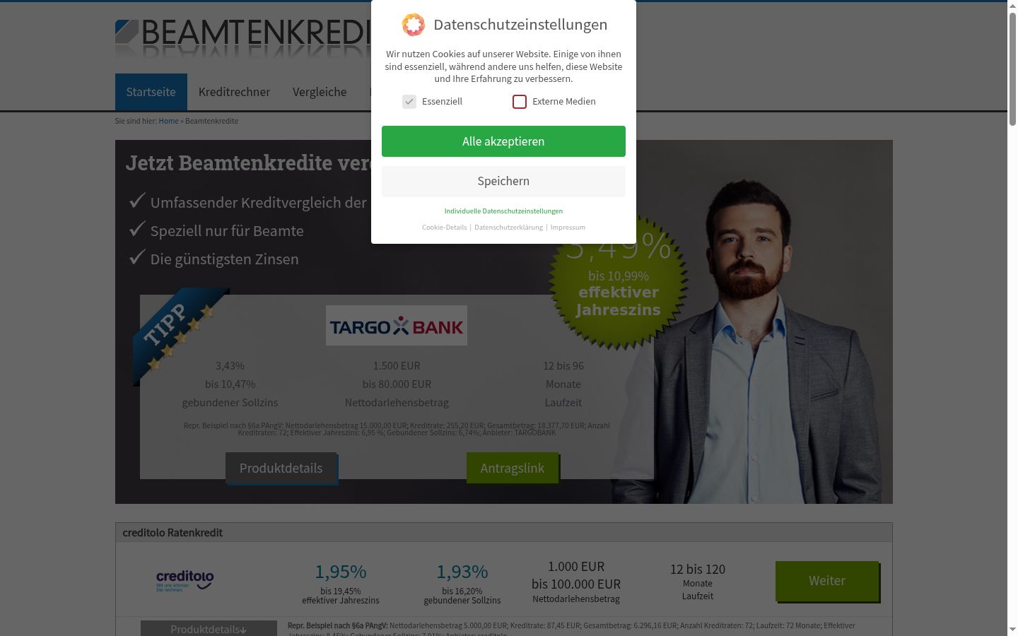 Captura de pantalla del banner de consentimiento mostrado antes de cualquier interacción