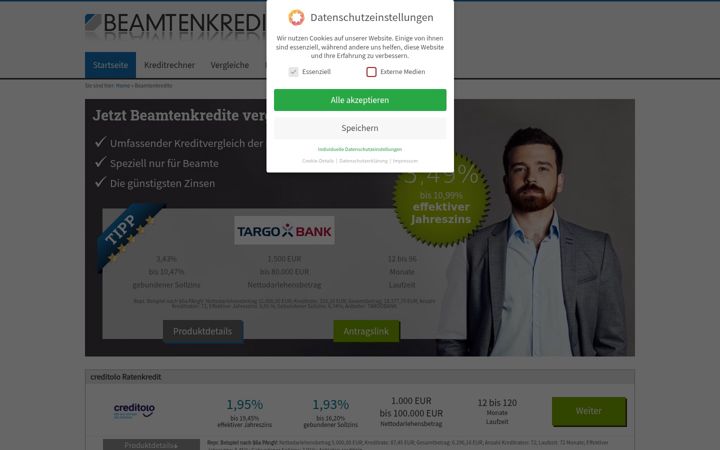 Ekraanipilt saidist beamtenkredite.net