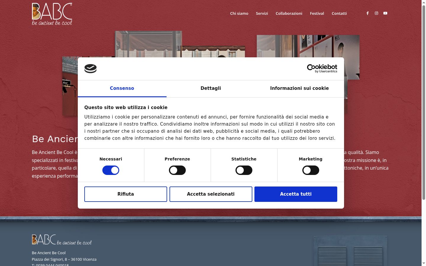 Screenshot del banner di consenso mostrato prima di qualsiasi interazione