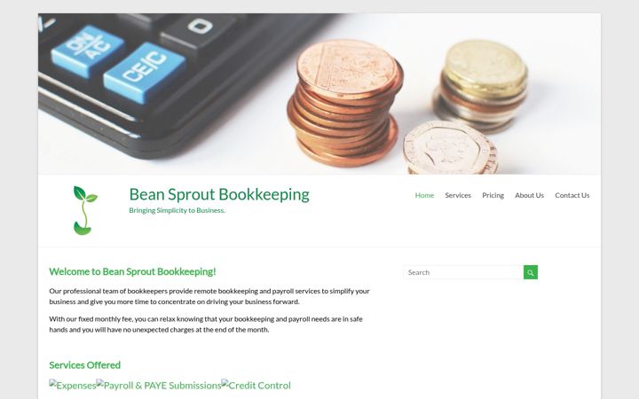 Screenshot of beansproutbookkeeping.co.uk