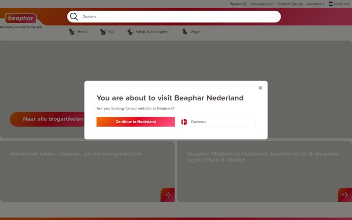 Ekrano kopija beaphar.nl