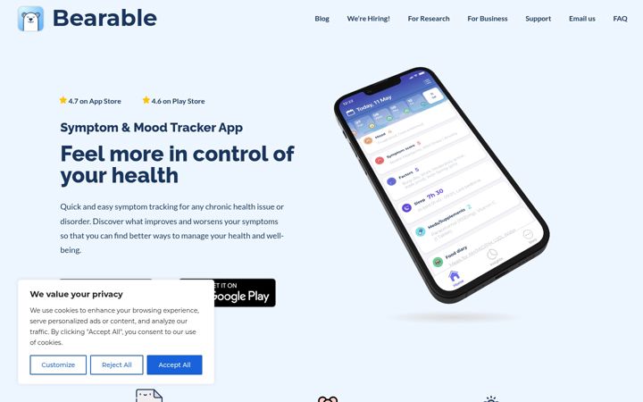 Screenshot of bearable.app