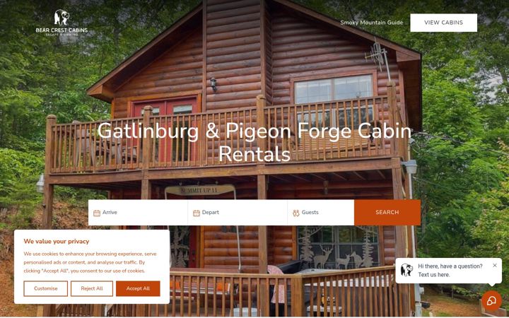 Screenshot of bearcrestcabins.com