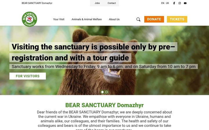 Ekraanipilt saidist bearsanctuary-domazhyr.org