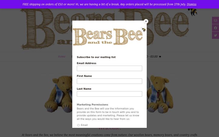Screenshot of bearsandthebee.co.uk