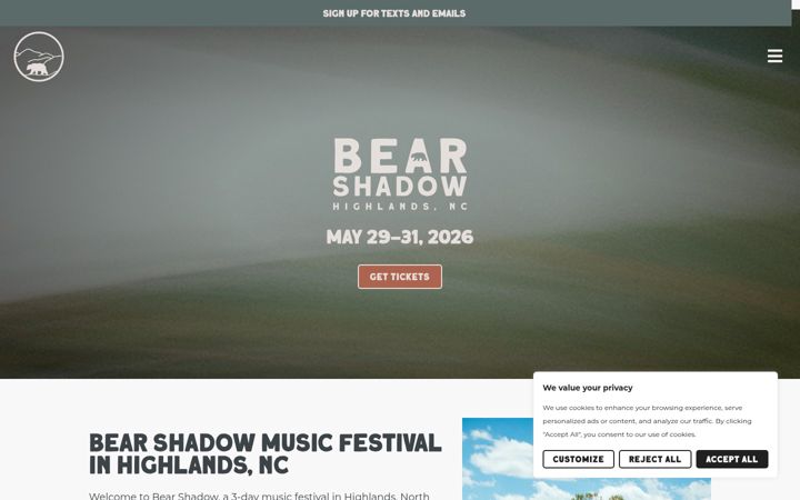 Screenshot of bearshadownc.com