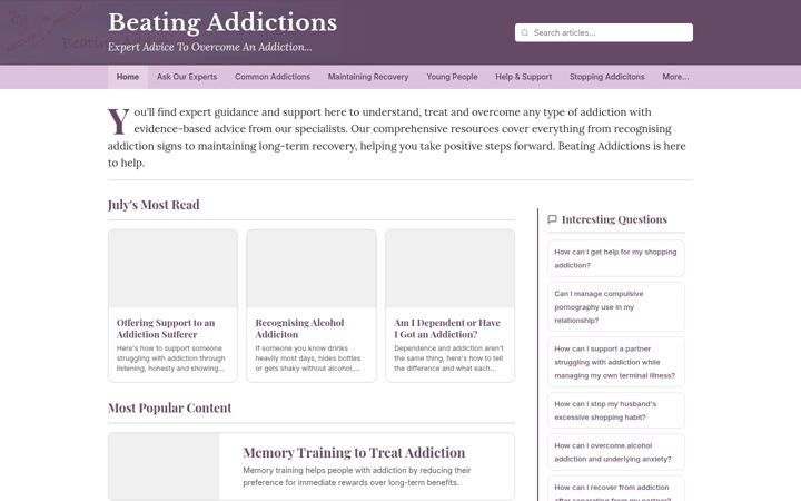 Screenshot of beatingaddictions.co.uk