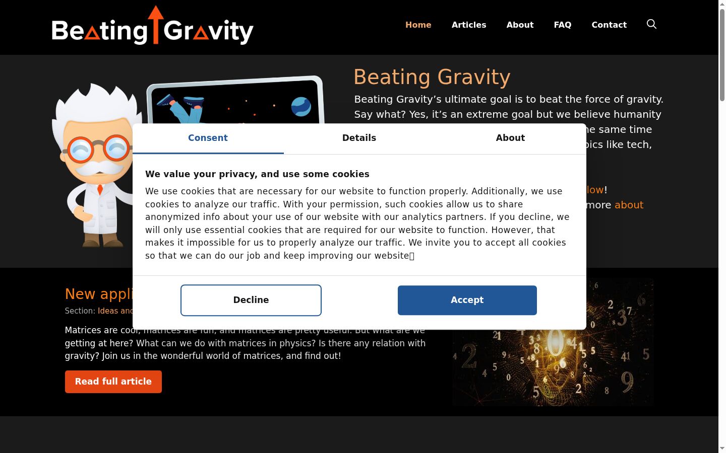Screenshot of the consent banner shown before any interaction
