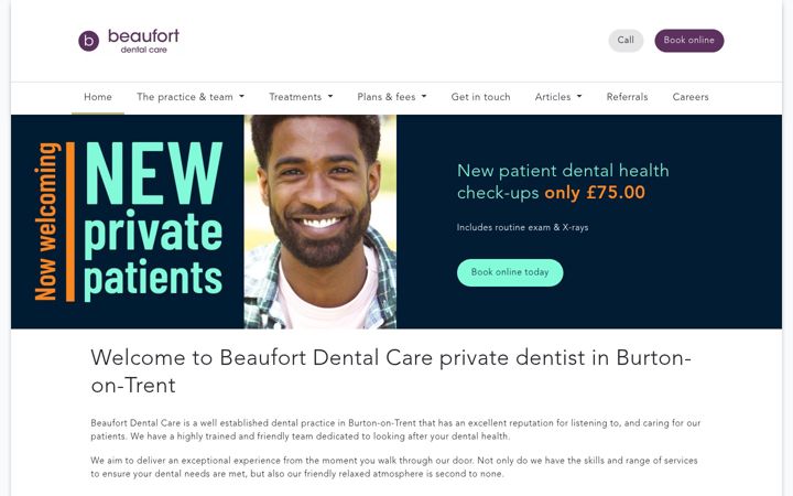 Posnetek zaslona beaufortdentalhealthcentre.co.uk