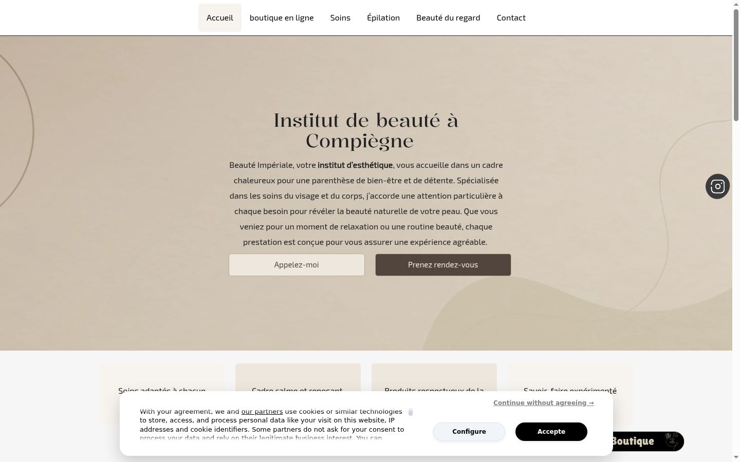 Capture d'écran de la bannière de consentement affichée avant toute interaction