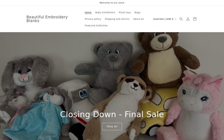 Screenshot of beautifulembroideryblanks.com