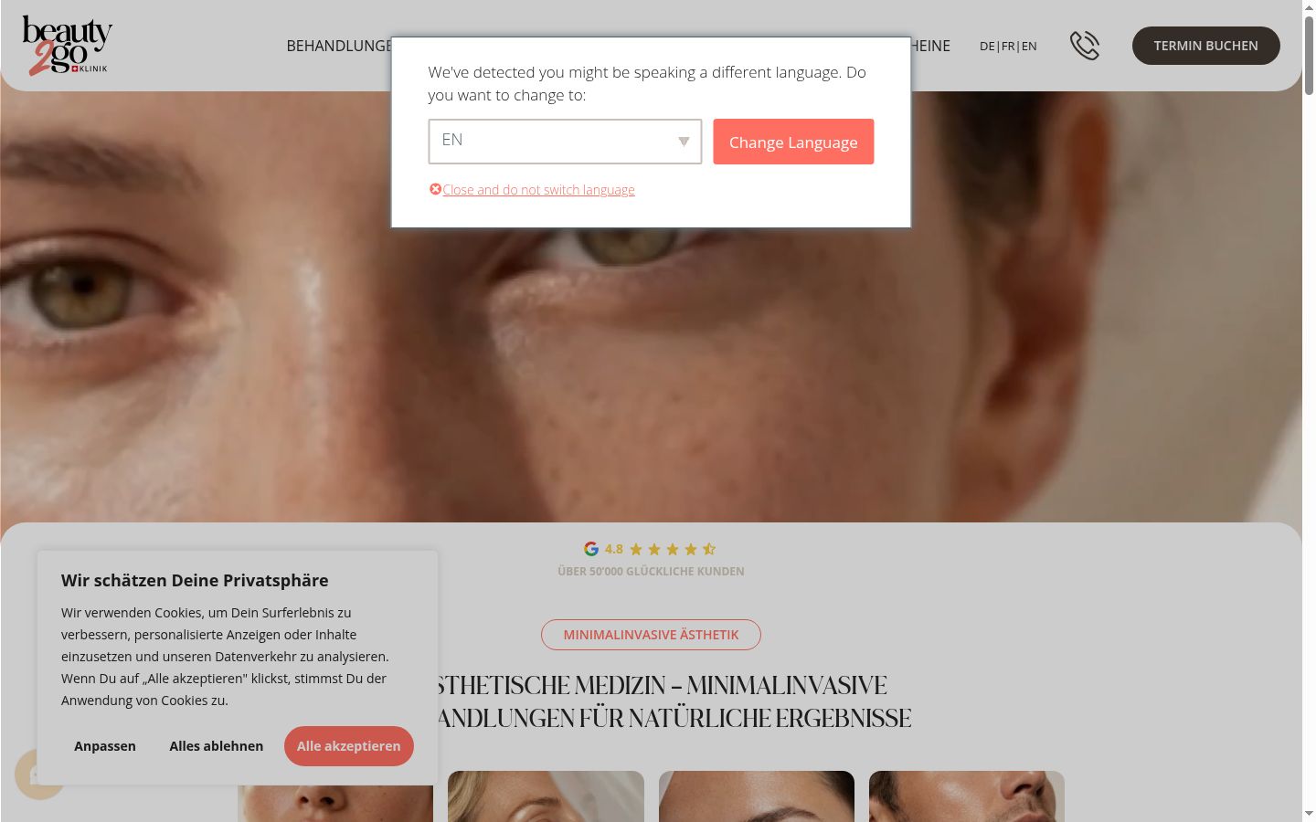 Screenshot του banner συγκατάθεσης που εμφανίστηκε πριν από οποιαδήποτε αλληλεπίδραση