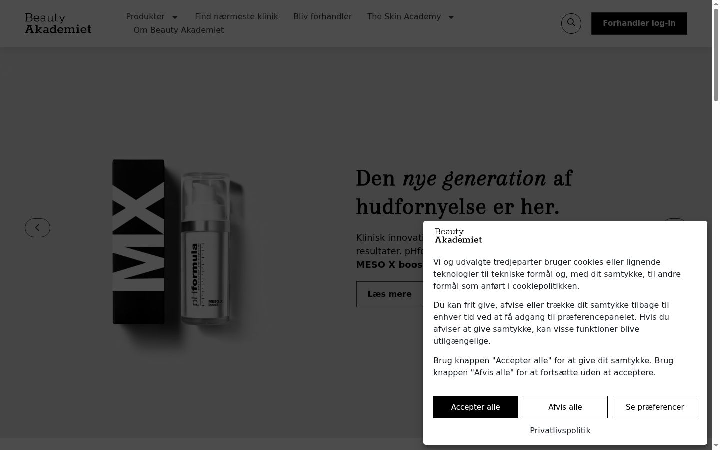 Skjermbilde av samtykkebanneret slik det vises før noen interaksjon