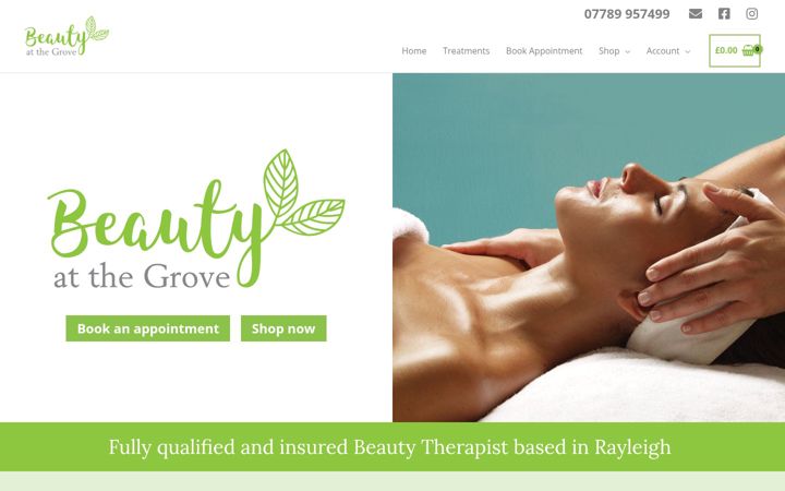 Screenshot of beautyatthegrove.co.uk