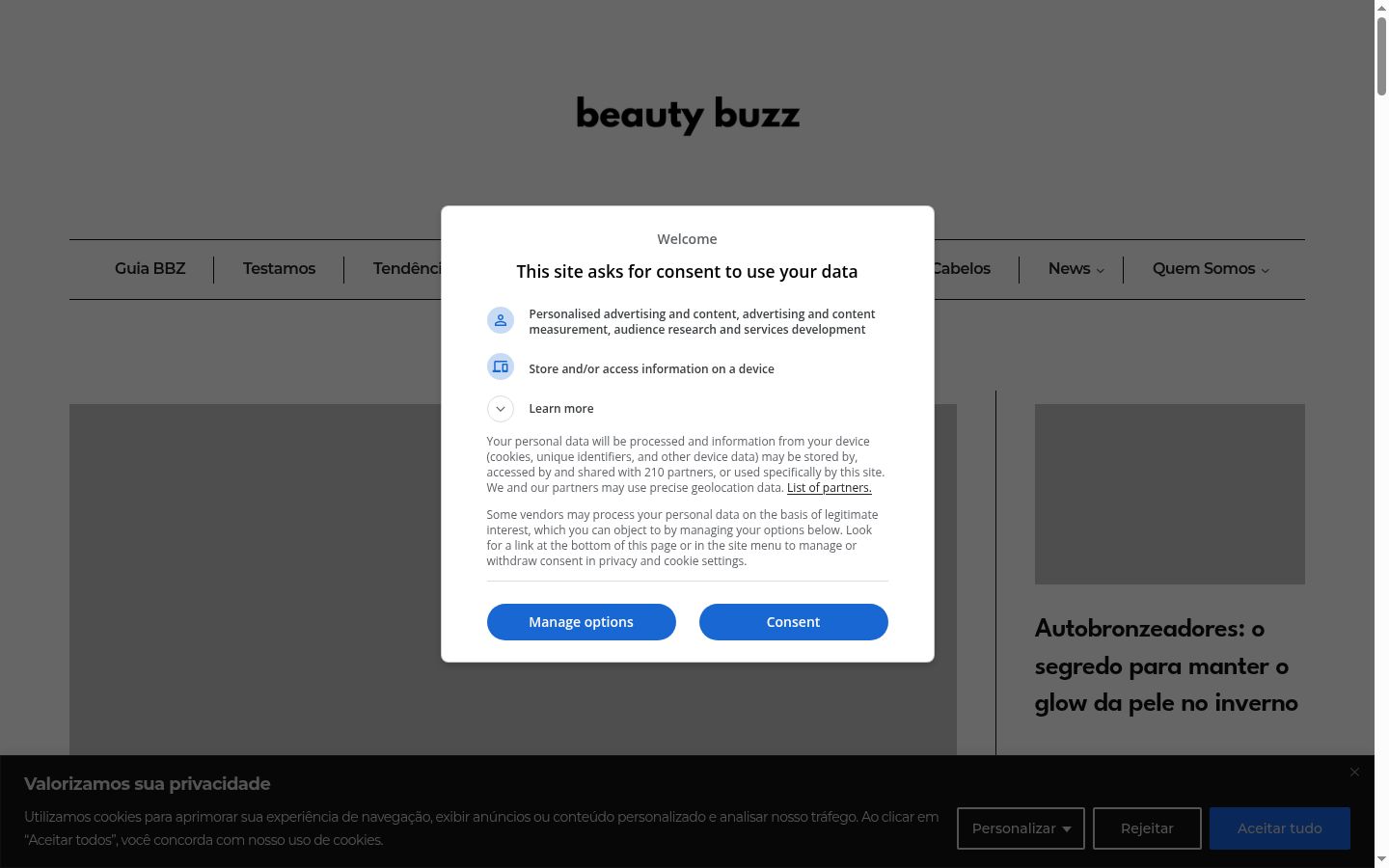 Screenshot of the consent banner shown before any interaction