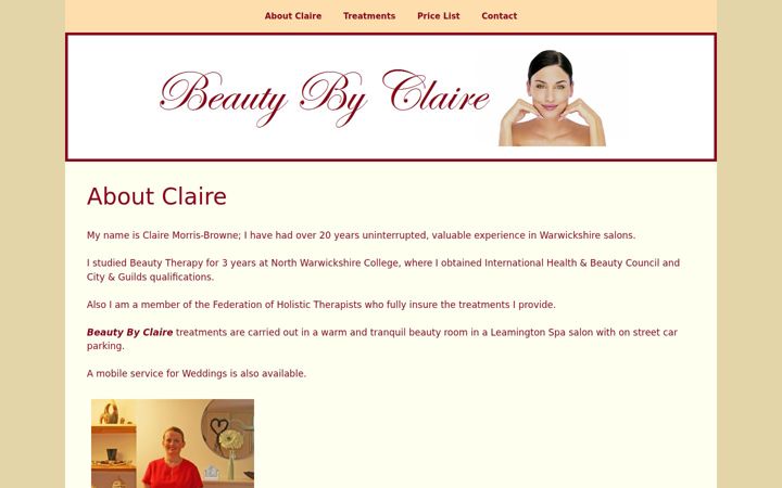 Screenshot of beautybyclaire.net
