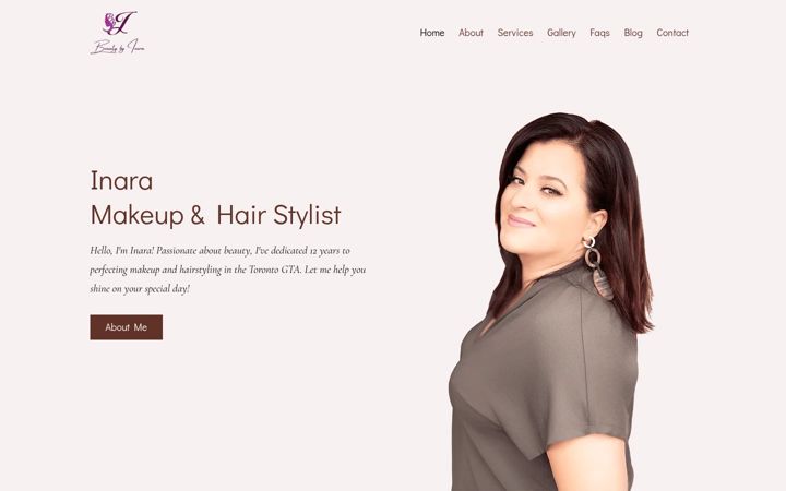 Screenshot of beautybyinara.ca