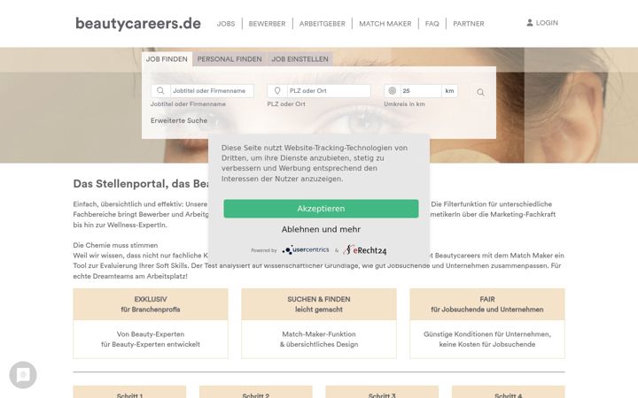 Screenshot of beautycareers.de