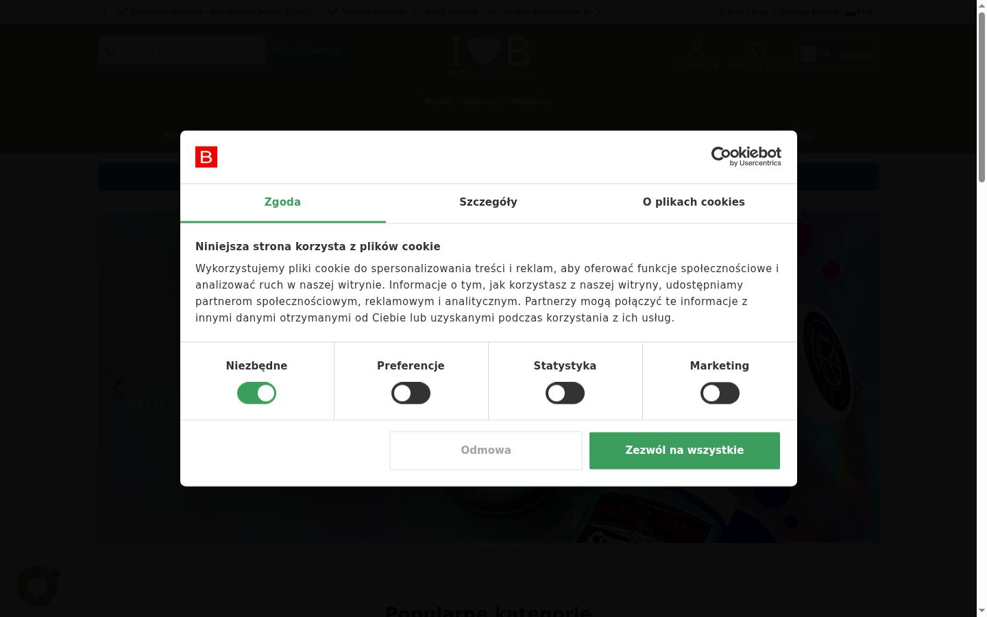 Captura de ecrã do banner de consentimento apresentado antes de qualquer interação