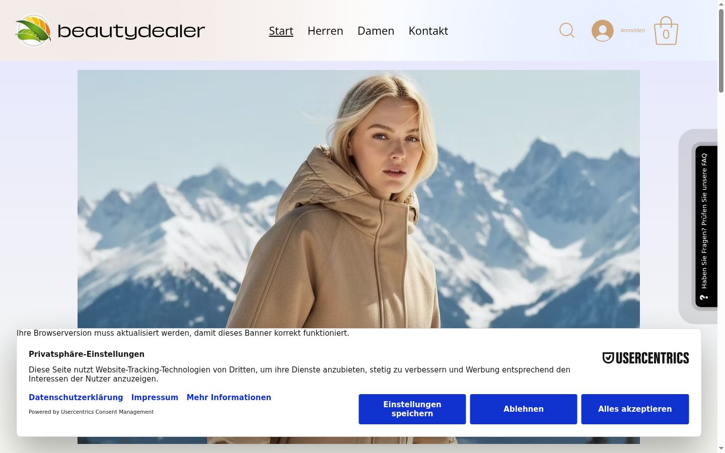 Capture d'écran de la bannière de consentement affichée avant toute interaction