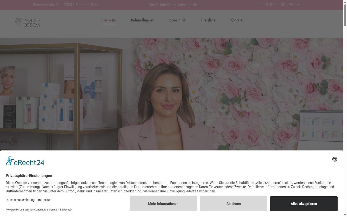 Captura de ecrã do banner de consentimento apresentado antes de qualquer interação