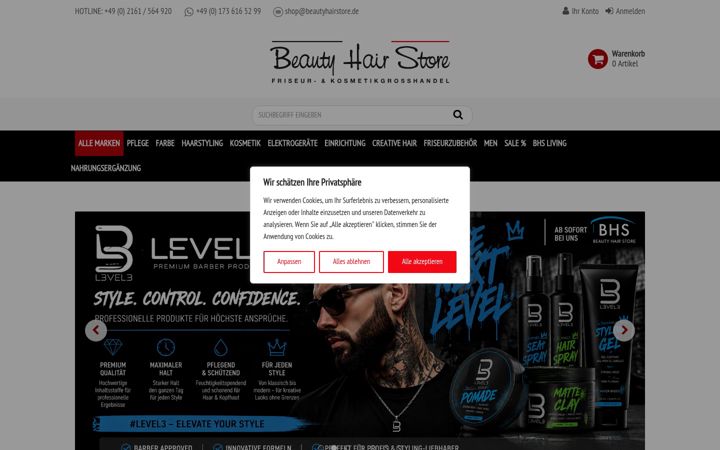 Snímek obrazovky beautyhairstore.de