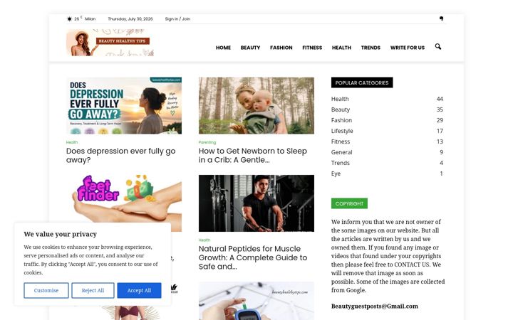 Screenshot of beautyhealthytips.com