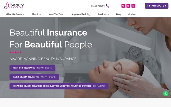 Screenshot ta' beautyinsured.co.uk