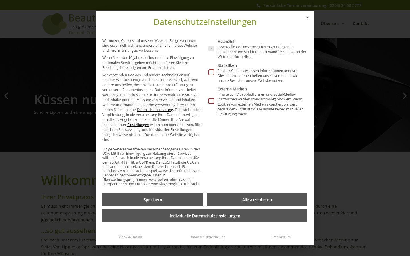 Screenshot des Einwilligungsbanners vor jeglicher Interaktion