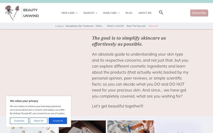 Screenshot of beautyunwind.com