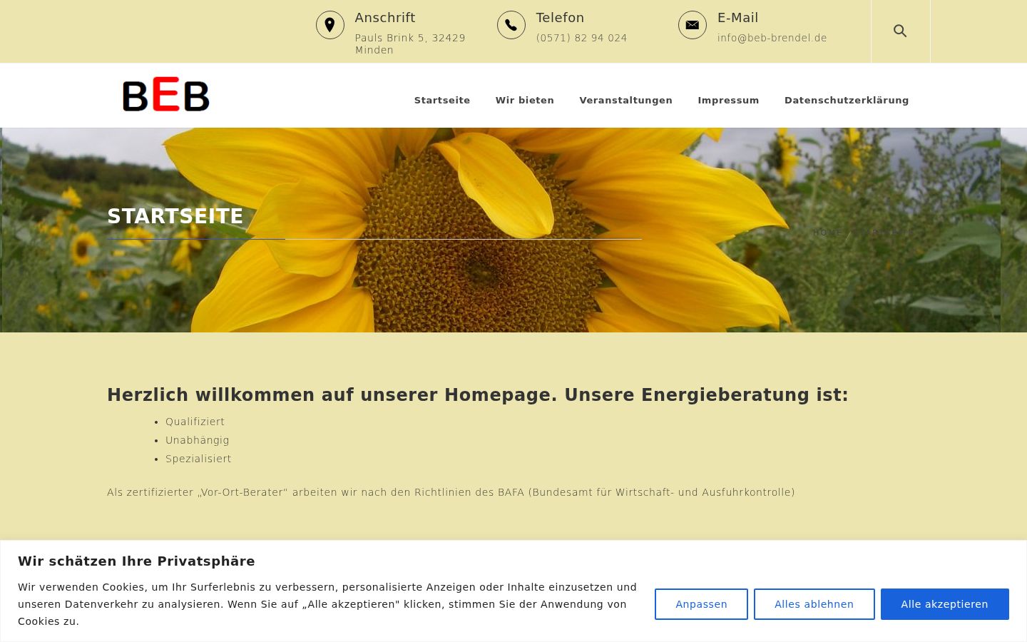 Screenshot des Einwilligungsbanners vor jeglicher Interaktion