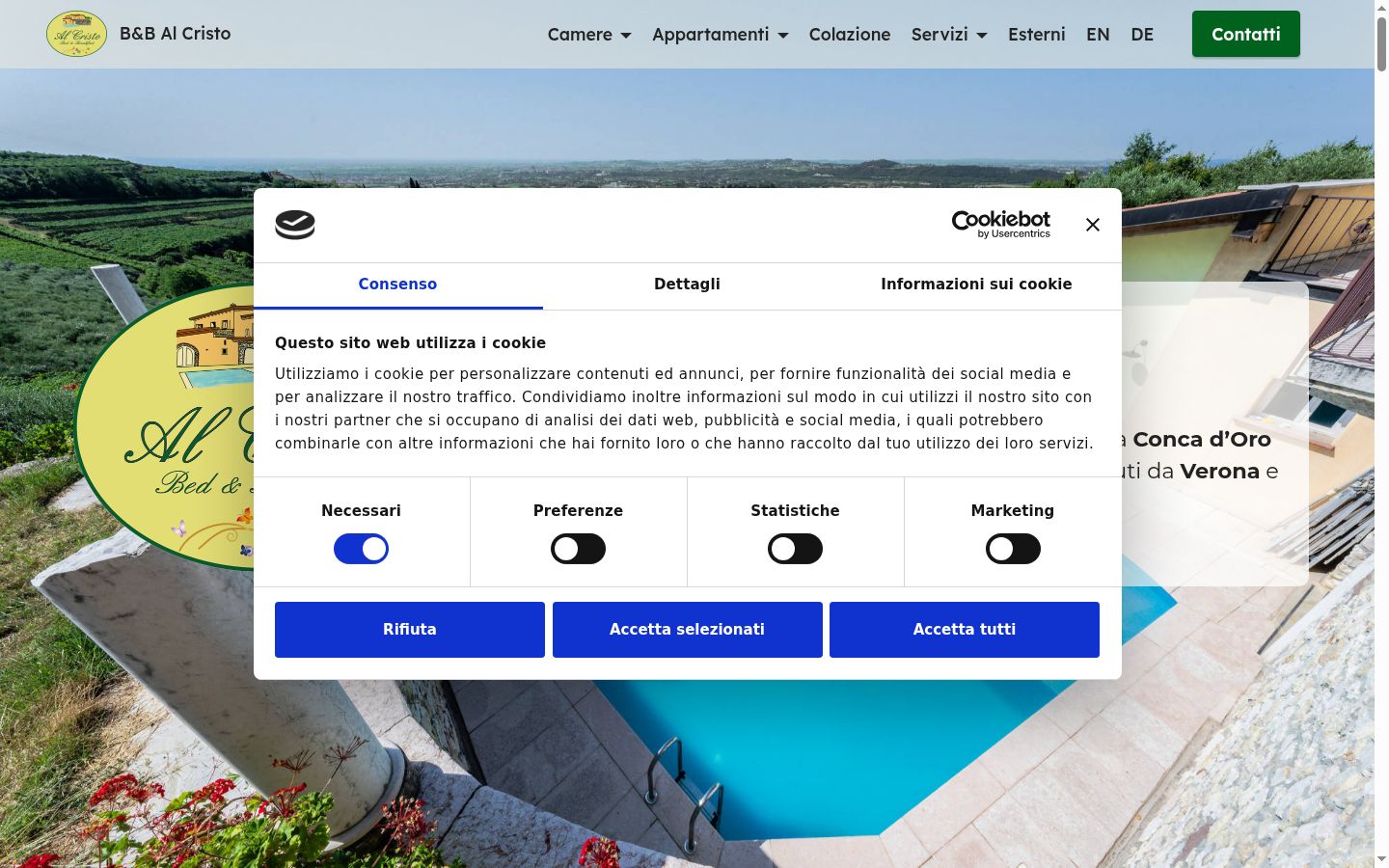 Screenshot del banner di consenso mostrato prima di qualsiasi interazione