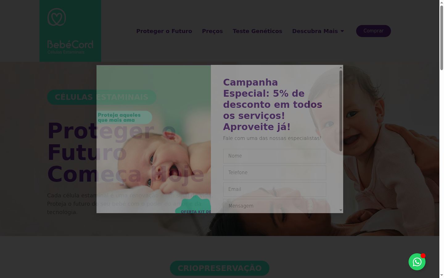 Captura de ecrã do banner de consentimento apresentado antes de qualquer interação