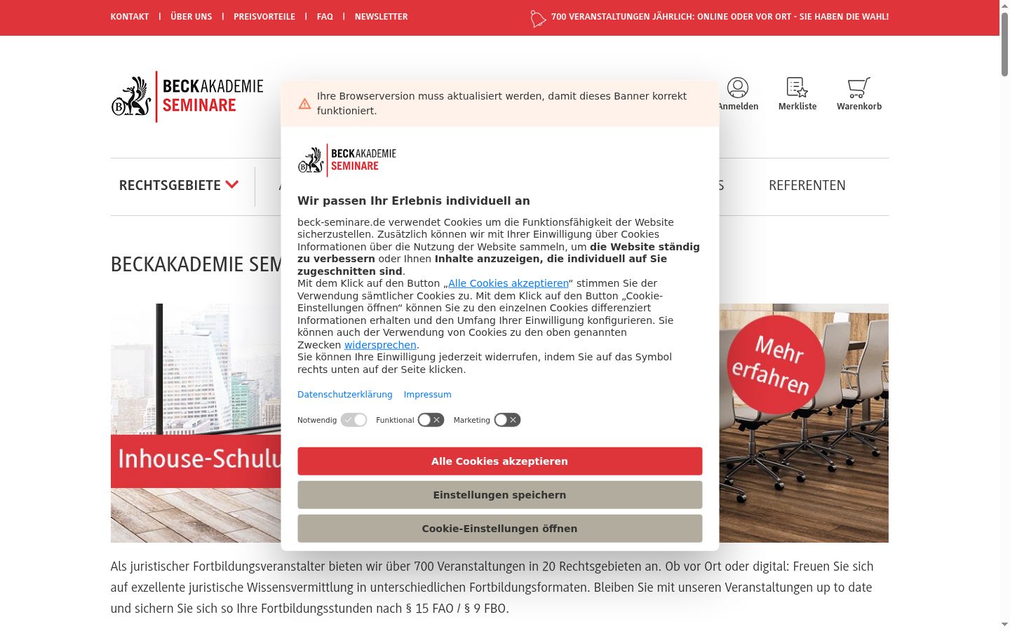 Screenshot del banner di consenso mostrato prima di qualsiasi interazione