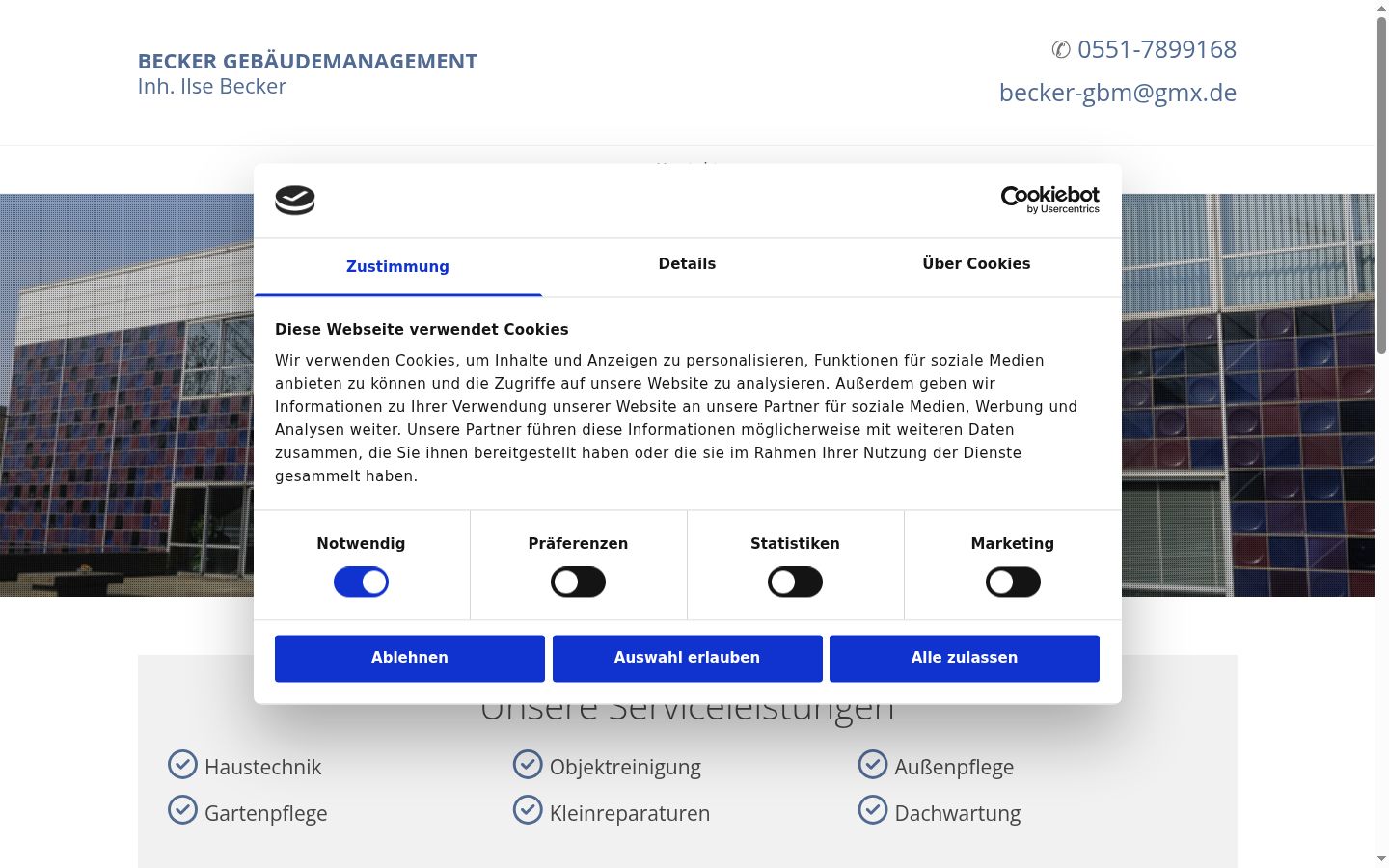 Screenshot des Einwilligungsbanners vor jeglicher Interaktion