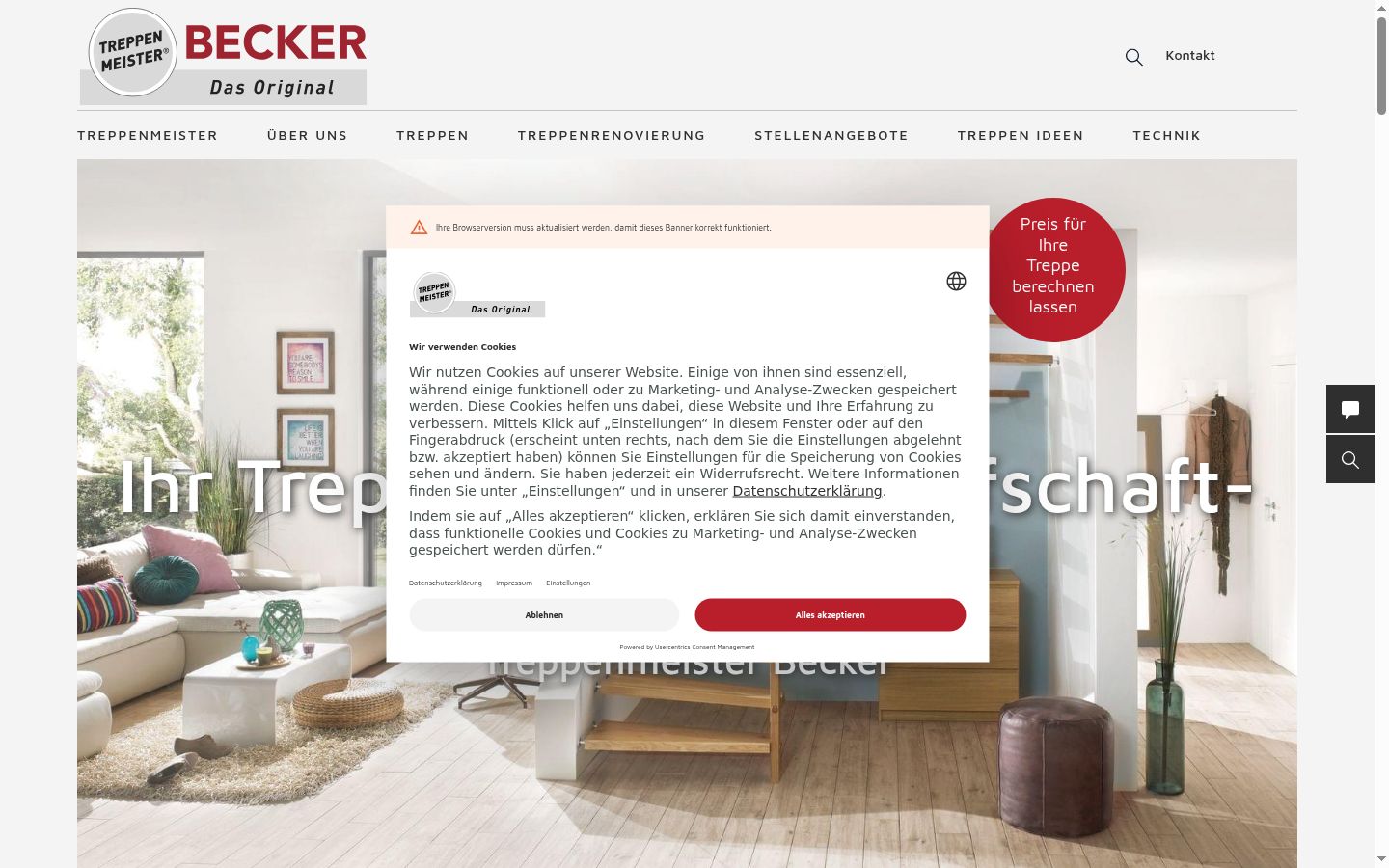 Screenshot des Einwilligungsbanners vor jeglicher Interaktion